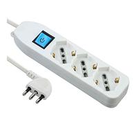 Electraline 62068 Multipresa Tripla 3 posti polivalenti (schuko + 10/16A) con Interruttore-Cavo 1,5 m Bianco