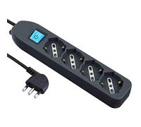 Electraline 62073 Multipresa 4 posti polivalenti (schuko + 10/16A) con Interruttore-Cavo 1,5 m Nero