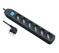 Electraline Multipresa 62074 6 posti Polivalenti P40 (Schuko + 10/16A) con interruttore cavo 1,5 m Nero