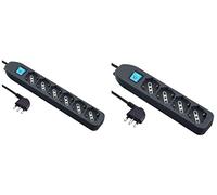 Electraline 62074 Multipresa, Nero, 6 Posti & 62073 Multipresa 4 Posti Polivalenti (Schuko + 10/16A) Con Interruttore-Cavo 1,5 M Nero