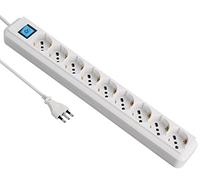 Electraline 62079 Multipresa 9 Posti Polivalenti (Schuko + 10/16A) con Interruttore, Bianco