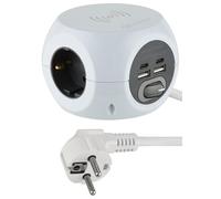 Electraline 62079, Multipresa Mini Cubo con Caricatore wireless rapido, Fast Wireless Charger Qi, con 3 porte USB 2.4A e 3 prese Schuko/tedesca, Cavo 1,5M, Spina Schuko/tedesca