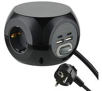 Electraline 62080 Ciabatta elettrica a 3 prese con 4 17 W (2 tipo C compatibili con la più recente tecnologia 3.4A Q.C) con interruttore, cavo da 1,5 m, colore: nero, 2 USB + 2 Type C