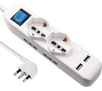 Electraline 62087 Multipresa 6 posti 2 polivalenti (schuko 4 bivalenti (10/16A) 2 Prese USB-Cavo 1,5 m Bianco
