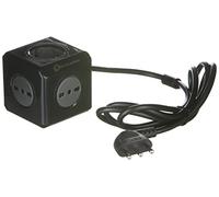 Electraline 62098 Multipresa Cubo Powercube, 3 prese da 10/16A, 2 prese Schuko + 10A, Spina 16 A, Colore Nero, Cavo 1.5 m