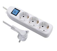 Electraline 62442 Ciabatta a 3 prese Schuko con interruttore ON/FF, cavo 3 m, sezione 3G1.5, spina extra piatta, colore bianco, 250 V