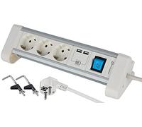 Electraline - 62563, Ciabatta multipla per tavolo da lavoro, con 3 prese Schuko + 2 porte USB 2,4 A, 2 m, fissaggio con 2 supporti inclusi, cavo H05VV-F 3G 1,5 mm, interruttore On/Off