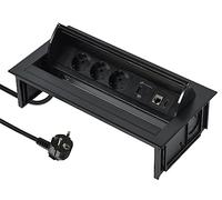 Electraline 62577 Multipresa a Scomparsa Pop-up per Scrivania/Tavolo Presa a incasso 3 Prese Schuko + 2 USB 3.1A (1 tipo A + 1 tipo C) 15.5W + 1 presa HDMI + 1 presa RJ45, Cavo 2M