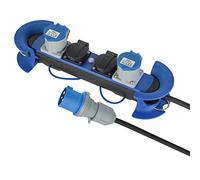 Electraline 62580 Multipresa Camping Outdoor con Spina CEE, 2 Prese CEE + 2 Prese Schuko con tappo IP44, appendibile con 2 Ganci + Elastici Fermacavo, Cavo 5M H07RN-F 3G2.5, Campeggio, Caravan