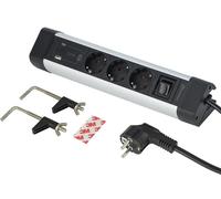 Electraline 62581 Ciabatta elettrica in alluminio per scrivania 3 prese + 3 USB (2 USB A 3.0A QC + 1 USB C PD20W), cavo da 2 m, protezione da sovratensione, multipresa/presa da tavolo