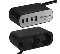 Electraline 62583 Multipresa Scrivania Electradock 2 Prese Schuko + 1 USB-A + 3 USB C 35W Power Delivery, Cavo H05VV-F 3G1.5 lunghezza 2M