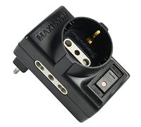 Electraline 70001 Adattatore 3 prese triplo (2 prese Bivalenti 10/16A e 1 polivalente Schuko + 10A), Spina Piccola italiana 10A con interruttore con riduttore ON/OFF, Nero, Confezione da 1