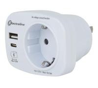 Electraline 70036 Adattatore da viaggio USA, spina tedesca, presa adattatore USA con 2 USB (A+C) Max 15,5 W