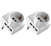 Electraline 70066 Adattatore Multipresa con Spina Salvaspazio, Presa Tripla Schuko Bivalente 10/16A, 230 V, Bianco (Confezione da 2)