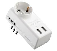 Electraline 71039 Adattatore Multipresa USB, 1 Presa Universale, 2 Prese Bivalenti, Spina 10A 230V, Bianco