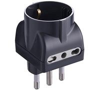 Electraline 71922 Adattatore Schuko Opaco con 2 Prese Bivalenti, Spina 16A 230V, Grigio Opaco