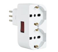 Electraline 71948 Adattatore Doppio Salvaspazio due Posti frontali P40 polivalenti (10/16A + Schuko tedesca), Spina piccola 10A fuoriasse per non sovrapporsi a prese/interruttori, interruttore ON/OFF