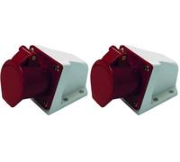 Electraline 80869 80869-Presa Industriale da Parete inclinata, 16A, 3P + T, 380V, IP44, Colore: Rosso (Confezione da 2)