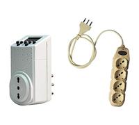 Electraline 92275 Set Programmatore Timer Digitale, Bianco e Multipresa Fantasia con Cavo, Marrone, 1.2 m