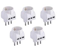 Electraline 92296 Set 5 Adattatori 3 Posti 1 Schuko + 2 Bivalenti 10/16A, Bianco, Confezione da 5