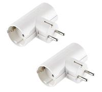 Electraline 92386 Confezione da 2 Adattatori 2 Prese Laterali, Spina Tedesca, Multipresa 2 Posti Schuko, Bianco