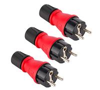 Electraline 92389 Confezione da 3 Spine Professionali Schuko, Protezione IP54, con Ghiera di Bloccaggio Cavo per Facilitare il Cablaggio, Rosso