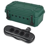 Electraline 92433 Protezione Stagna IP54 con Inclusa Multipresa 4 Posti Cavo 3M, Scatola Organizzatore 5 uscite per Cavi (da 7,5 mm a 12,4 mm), Dimensioni 320x180x126 mm, Verde, Large