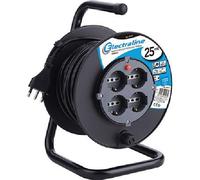 Electraline Avvolgicavo 49027 Prolunga 25 m, 4 prese bipasso (Schuko+10/16A), spina 16A, nero
