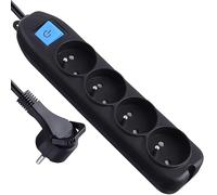 Electraline Blocco 4 prese con interruttore/spina piatta 1,5 m, nero, 32051