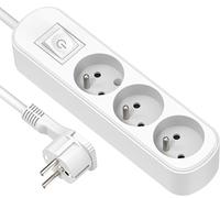 Electraline Ciabatta elettrica 3 prese, Interruttore e Spina Piatta - 1,5 m, bianco, 32040