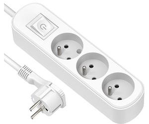 Electraline Ciabatta elettrica 3 prese, Interruttore e Spina Piatta - 1,5 m, bianco, 32040