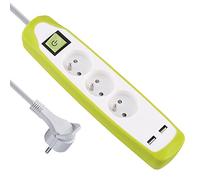 Electraline Gummy 35603 - Blocco multipresa a 3 prese e 2 USB, copertura in silicone, protezione dagli urti, cavo 2 m, spina piatta