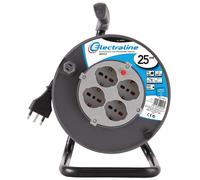 ELECTRALINE - Prolunga Avvolgicavo 3 x 1,5 25 MT 4 Prese Nero Supporto Metallo