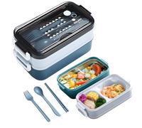 Electri-HQ Lunch Box con 3 Scomparti 1400ml，Porta Pranzo，Bento Box Adatto al Microonde e Alla Lavastoviglie，Porta Pranzo Riscaldabile，Schiscetta Pranzo per Bambini, Scuola, Ufficio e Viaggio (blu)