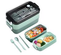 Electri-HQ Lunch Box con 3 Scomparti 1400ml，Porta Pranzo，Bento Box Adatto al Microonde e Alla Lavastoviglie，Porta Pranzo Riscaldabile，Schiscetta Pranzo per Bambini, Scuola, Ufficio e Viaggio (verde)