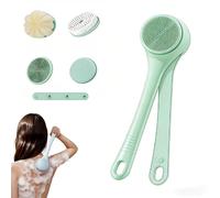 Electric Body Brush, Long Handle Shower Back Scrubber, IP67 Waterproof Exfoliating Massage Brush with Multiple Brush Heads (Green)