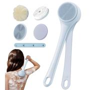 Electric Body Brush, Long Handle Shower Back Scrubber, IP67 Waterproof Exfoliating Massage Brush with Multiple Brush Heads (Blue)