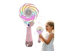 Electric Bubble Wand - 13.3x9.5x25cm Bubble Wand Toy, Changing Lights Windmill Lollipop Rechargeable Bubbles With Music, Princess Magic Fairy Bubblee Machine For Beach