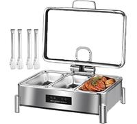 Electric Chafing Dish Warmer for Continuous Heat Preservation,Stainless Steel Buffet Heater 30-90°C Adjustable Commercial Self-Service Stove for Family Dinner,3-Grid