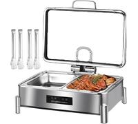 Electric Chafing Dish Warmer for Continuous Heat Preservation,Stainless Steel Buffet Heater 30-90°C Adjustable Commercial Self-Service Stove for Family Dinner,2-Grid