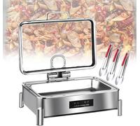 Electric Chafing Dish Warmer w/3 Food Clip, Stainless Steel Buffet Heater w/Digital Temperature Screen 30-90°C, Commercial Self-Service Stove for Banquet, Picnic, Birthday Party,1-Grid
