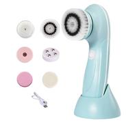 Electric Face Scrubber, Facial Cleansing Brush, 2.36x6.53inch Rechargeable with 6 Brush Heads, Deep Pore Cleanser Massager for Forehead, Nose, Cheeks, Body, Men, Women, Adults, Pink Blue