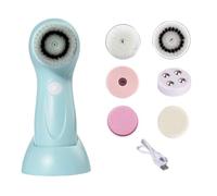 Electric Face Scrubber, Facial Cleansing Brush, Skin Care Exfoliator with 6 Replaceable Heads, Interactive Rechargeable Beauty Tool for Nose Chin Forehead Cheeks Body Daily Use 2.36x2.36x6.54 Inches