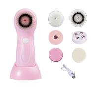 Electric Face Scrubber, Facial Cleansing Brush, Skin Care Exfoliator with 6 Replaceable Heads, Interactive Rechargeable Beauty Tool for Nose Chin Forehead Cheeks Body Daily Use 2.36x2.36x6.54 Inches