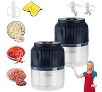 Electric Garlic Chopper, 350ml Mini Portable Electric Garlic Crush, Wireless Rechargeable Food Processor for Garlic, Veggie, Onion, Salad, Ginger, Meat Kitchen Gadgets (2Pcs - Blue with 6 Blades)