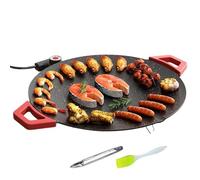 Electric Grill Indoor - Nonstick Fast Heating Skillet | Round Small Indoor Grill With Oil Brush And BBQ Tongs | Portable Nonstick Griddle For Kitchen Cooking Breakfast Steak Pancake Burger Egg