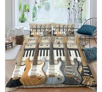 Electric guitarsSet Di Copripiumino microfibra morbida Set di 3 Pezzi stampa di 3D cerniera nascosta Musical instrument art copripiumino incluso federe aiosa ultra morbido for coppie King（220x240cm）