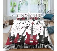 electric guitarsSet Di Copripiumino morbida 3 Pezzi stampa 3D con cerniera rock music style copripiumino incluso federe aiosa ultra morbido e traspirante for bambini adulti ragazzi Single（140x200cm）