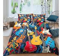 Electric GuitarsSet Di Copripiumino ultra microfibra 3 Pezzi stampa 3D con cerniera Vibrant Art Style copripiumino con federe traspirante ultra morbido for ragazze Double（200x200cm）