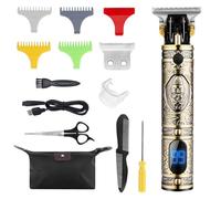 Electric Hair Trimmer Engraving All-metal Body LCD Display Screen Strong Motor With 4 Limit Combs Professional Hair Cutting Kit (Bronze)